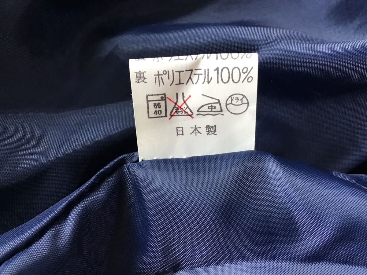 半袖ワンピース／濃紺ネイビーに白水玉　縦縞地模様：ベルト付き　Ｌ　11号　洗濯機OK