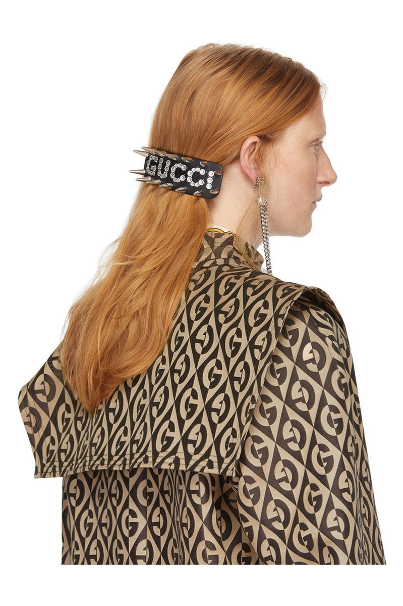 GUCCI　グッチ　ヘアバレッタ　スパイク　GG柄　ロゴクリスタル　新品 バレッタ ヘアアクセサリー ヘアクリップ