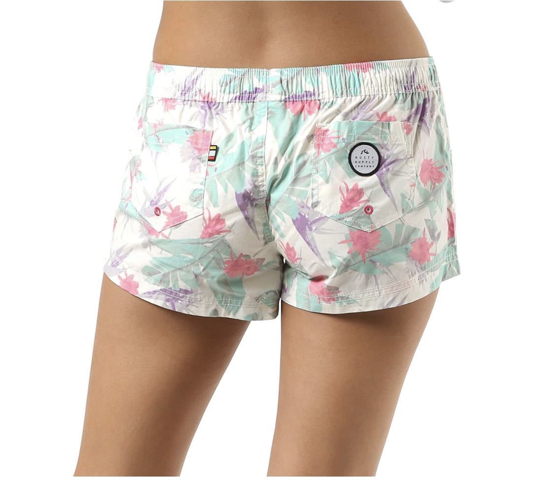 [ new goods ]RUSTYla stay lady's board shorts short pants surf pants white flower floral print L