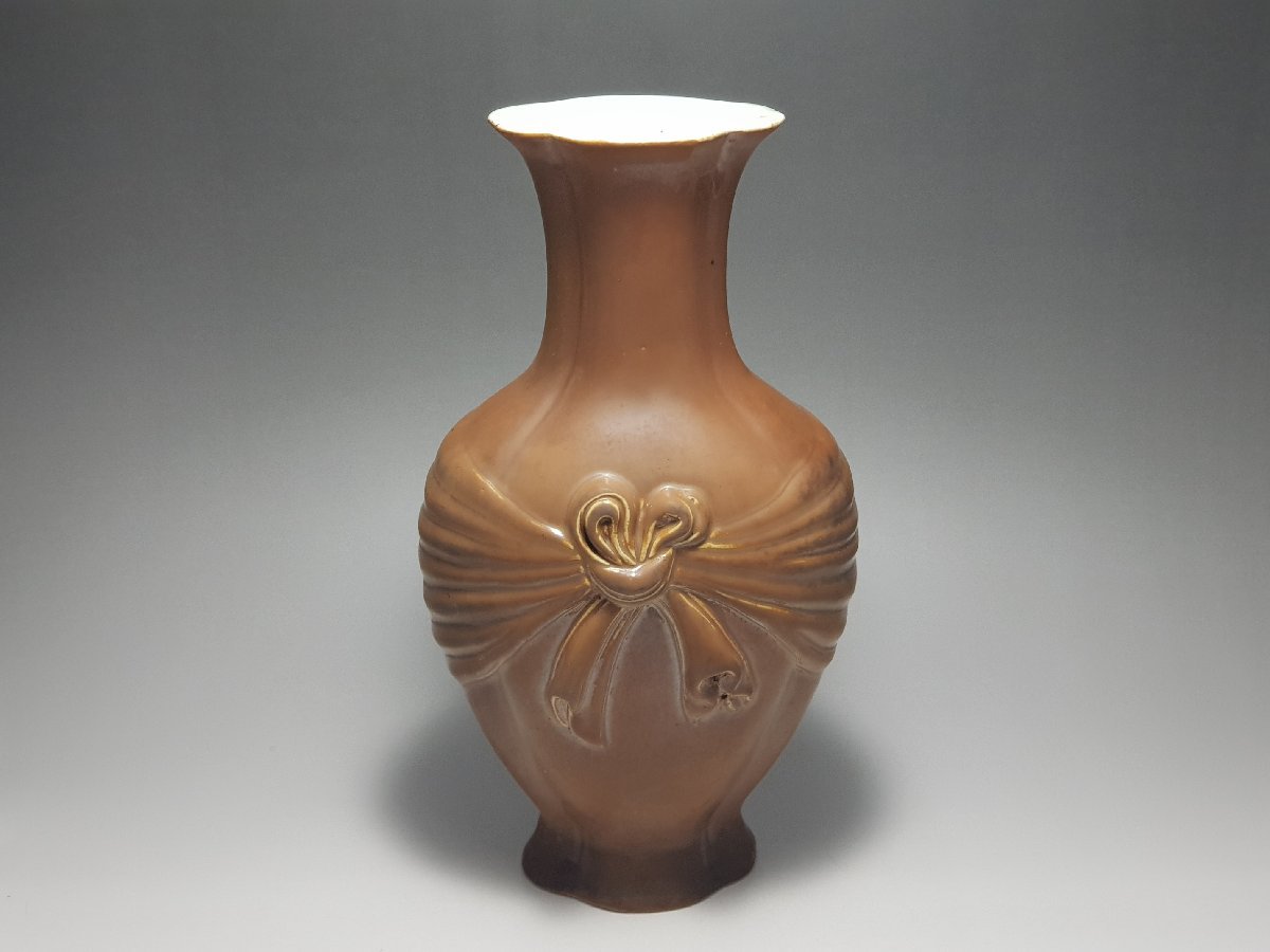 鉄釉陽刻リボン紋花瓶時代唐物高さ約27.4cm / 花瓶飾瓶花插花器唐物