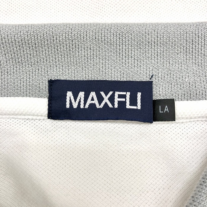 【新品】MAXFLI マックスフライ L メンズ ポロシャツ カットソー 鹿の子 ロゴ刺繍 英字 文字 長袖 胸ポケット 綿100% オフホワイト 白系_画像4