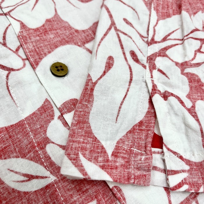 ルーシャット Roushatte オープンカラー シャツ 半袖 アロハ柄 花柄 ポケット ボックスカット ロングテール 綿100% L レッド 赤×白 メンズ_画像3