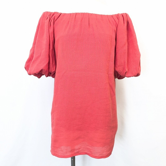 リエンダ 【新品】rienda オフショルダートップス カットソー 裏地付き 無地 パフスリーブ 半袖 綿100% S サーモンピンク レディース 女性_画像1