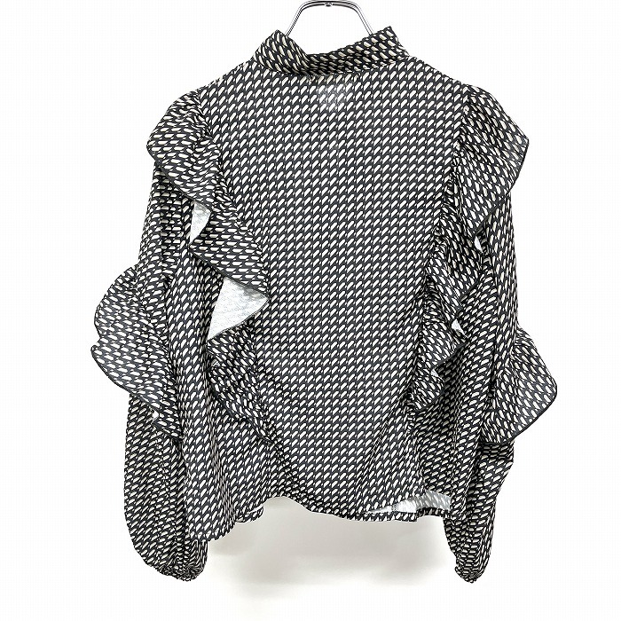 [ new goods ]NICE CLAUPla full shoulder pull over tops ribbon neck . what . pattern long sleeve poly- 100% F black × light brown group × white series black series lady's 