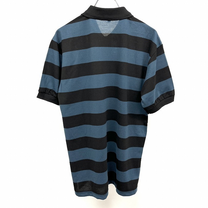 ジャガー JAGUAR ポロシャツ 半袖 ボーダー ロゴ刺繍 裾の両サイドにスリット コットンプラス M ネイビー 紺×黒×ゴールド メンズ_画像3
