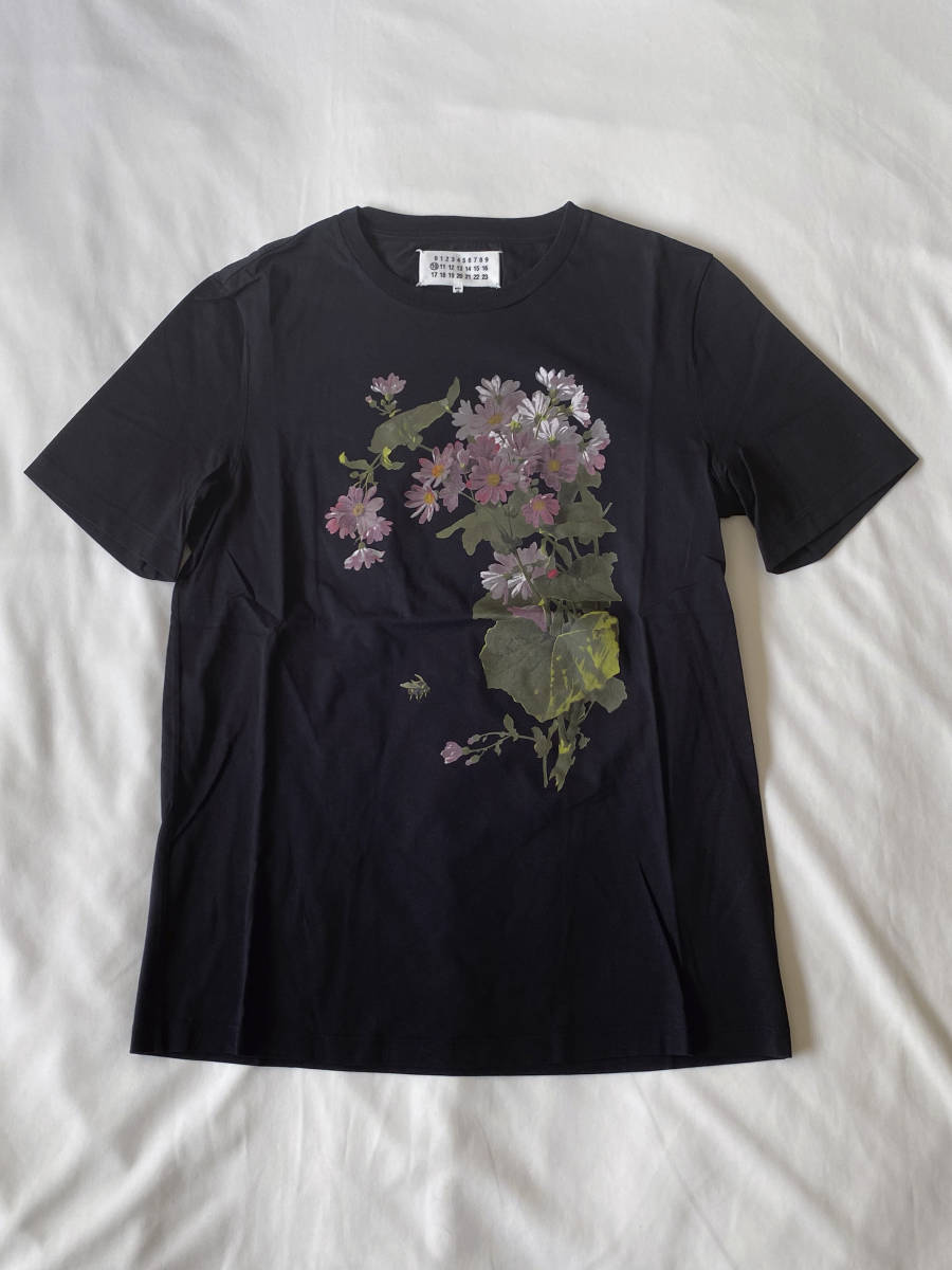 高い品質 半袖 黒 フラワープリントTシャツ/メゾンマルジェラ ブラック 44 TEE PRINT 10　FLORAL Margiela 《美品》Maison 花 レディース メンズ 半袖Tシャツ