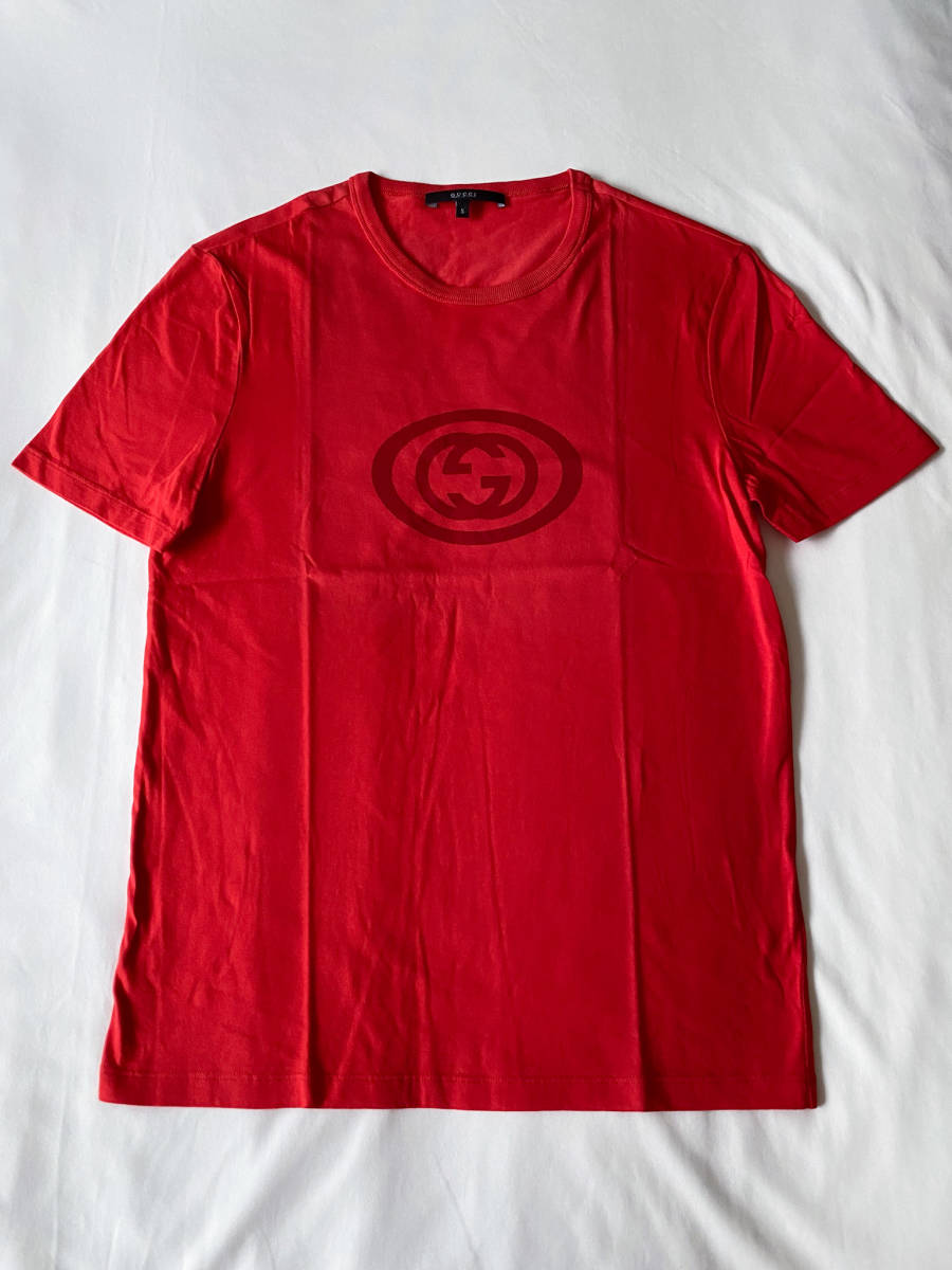 《美品》GUCCI GGプリントTシャツ インターロッキング Sサイズ レッド 353899-X3A34/グッチ 赤 半袖 メンズ カットソー 綿 コットン