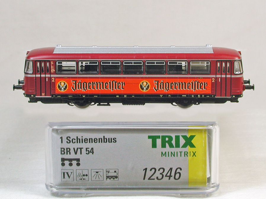 MINITRIX #12346 ＫＶＧ社 ＶＴ-５４型（DB Ex.798.5）レールバス （ワインレッド） Jangermeister広告　● 特価 ●
