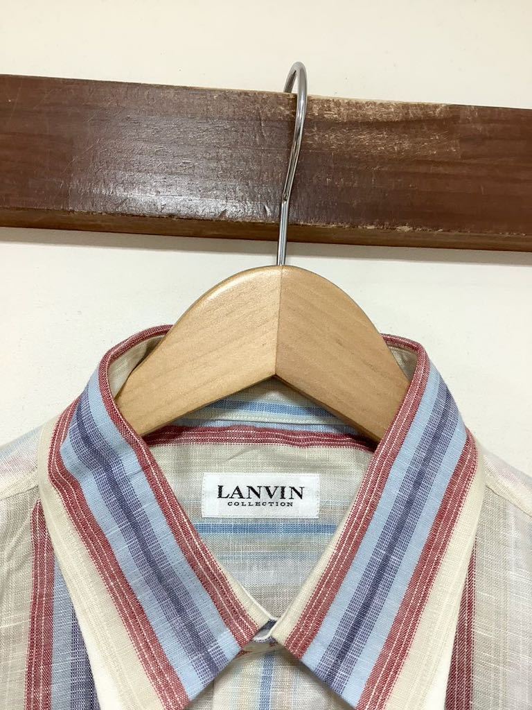 ろ1199 LANVIN COLLECTION ランバン コレクション ストライプ 半袖シャツ M コットンリネンの画像3