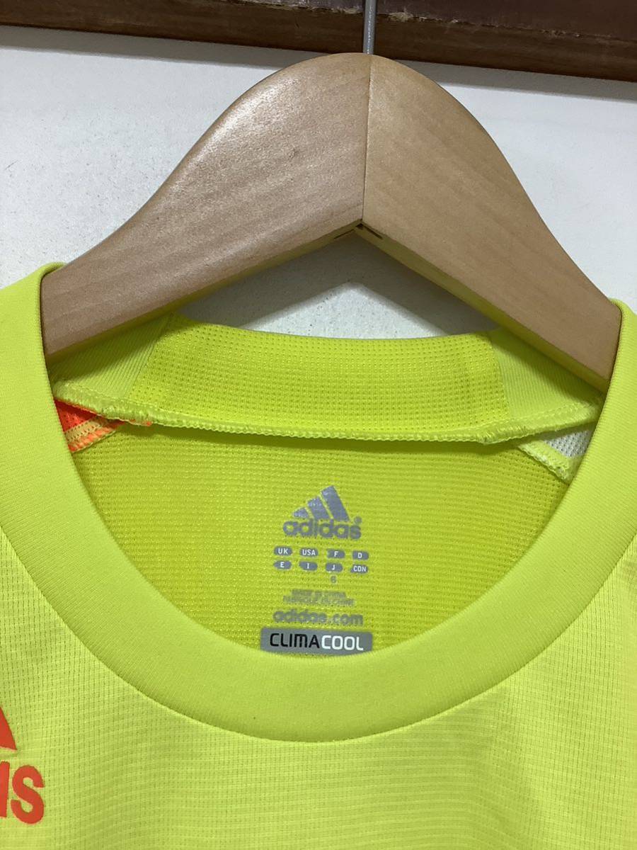 ら1125 adidas アディダス メッシュTシャツ 半袖Tシャツ S ドライ 速乾 climacool イエロー/蛍光オレンジ/ホワイトの画像3