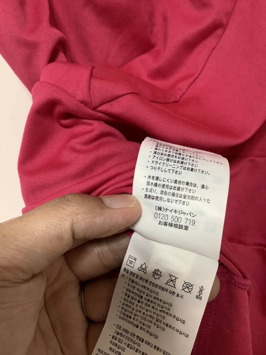 わ1129 NIKE ナイキ ノースリーブシャツ L メッシュシャツ ドライ 速乾 ピンク系 レディース ロゴ刺繍 Vネック_画像5