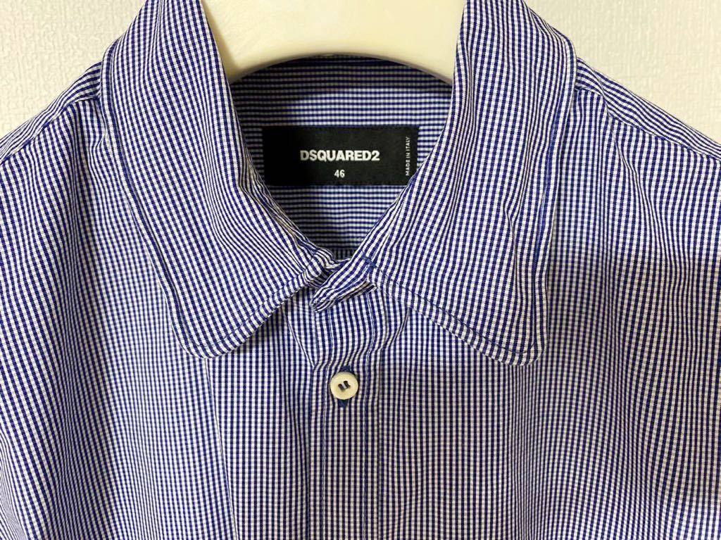 新品同様 21SS DSQUARED2 ギンガムチェックシャツ 46 ブルー 新品同様 21SS DSQUARED2 ギンガムチェックシャツ 46 ブルー