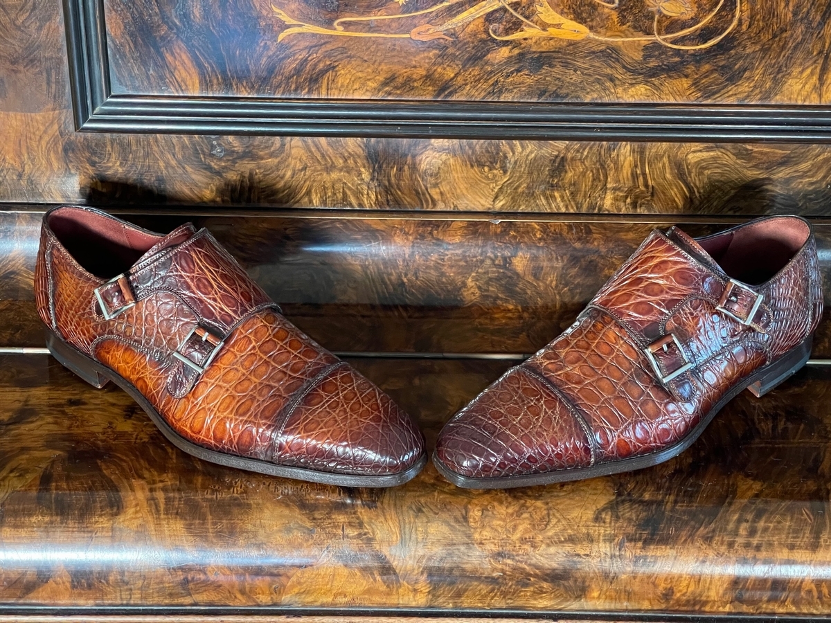 Magnanni (マグナーニ）ダブルモンクストラップ・真正クロコダイル靴