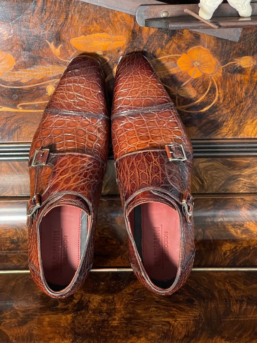 Magnanni (マグナーニ）ダブルモンクストラップ・真正クロコダイル靴（新品未使用）１２万から８５０００円に値下げ！_画像2