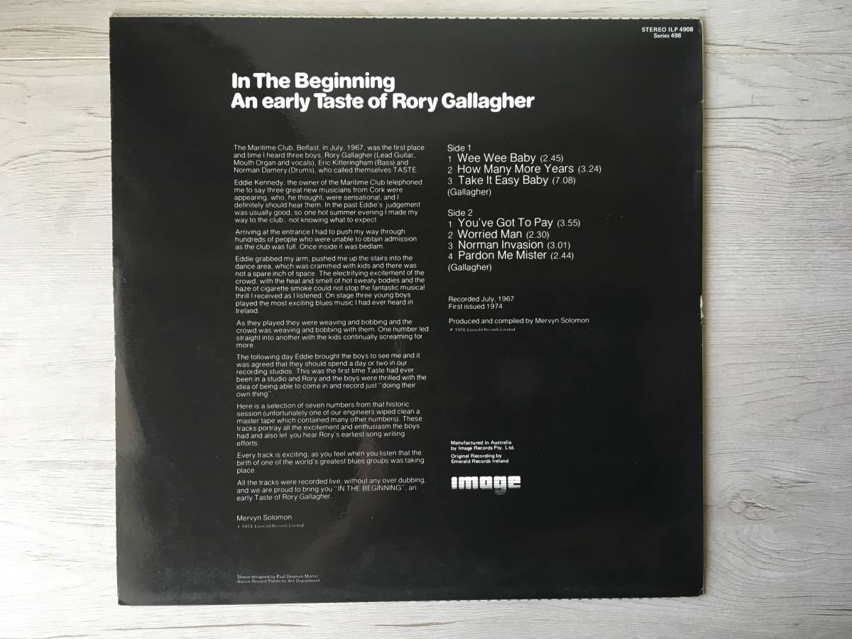 RORY GALLAGHER IN THE BEGINNING オーストラリア盤_画像2