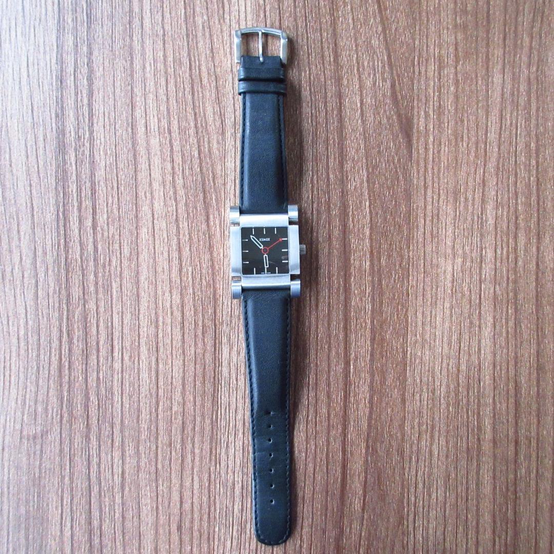 希少 美品 XEMEX ゼメックス レザーベルト バックスケルトン 裏透け 自動巻き スクエア 黒文字盤 腕時計 ウォッチ ブラック×シルバー色_画像2
