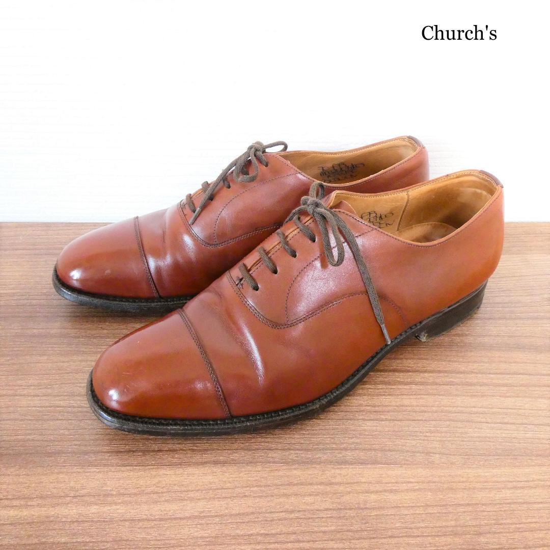 良品 Church\'s チャーチ コンサル レザー ストレートチップ レースアップ ラウンドトゥ ビジネスシューズ 革靴 F70 茶 ブラウン A1301