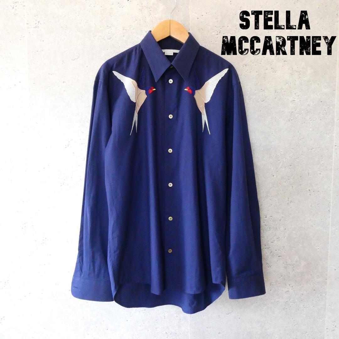 美品 STELLA McCARTNEY ステラマッカートニー 燕 つばめ 刺繍 長袖 シャツ 40 紺 ネイビー 2309