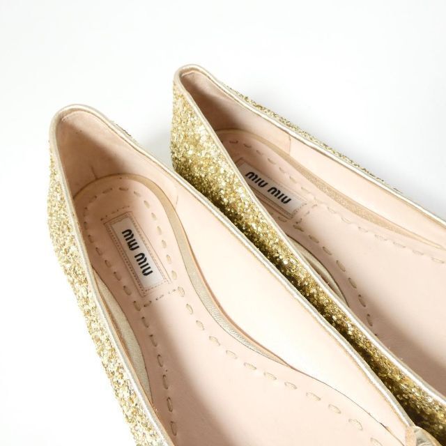  unused MIUMIU MiuMiu size 36 approximately 23. Gold color Flat pumps ballet shoes g Ritter biju- rhinestone ....