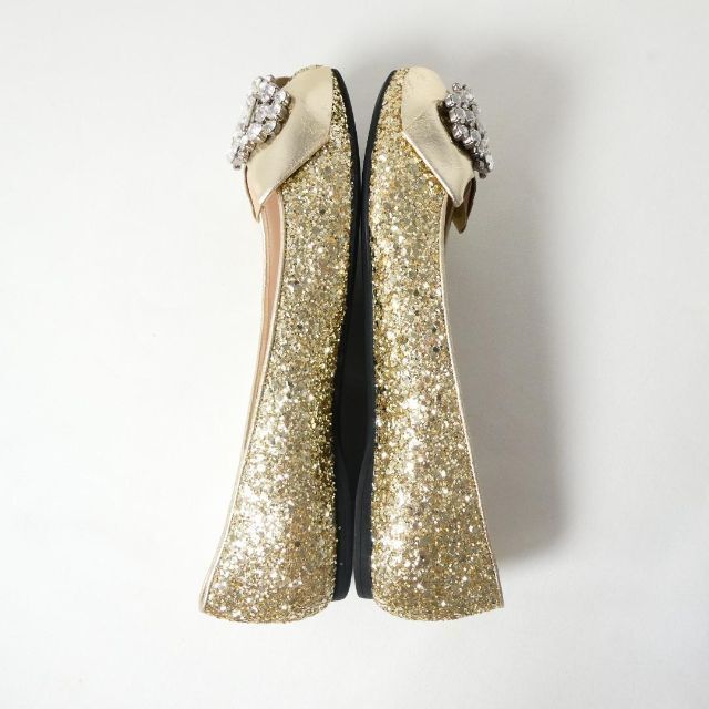  unused MIUMIU MiuMiu size 36 approximately 23. Gold color Flat pumps ballet shoes g Ritter biju- rhinestone ....