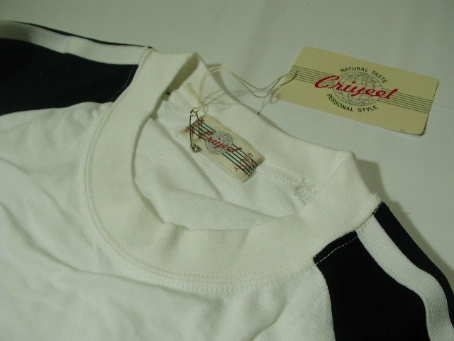 ssy5482 新品 Criyeel ■ ラグランTシャツ ■ ホワイト×ブラック 袖にライン 配色 クルーネック 未使用 M-Lサイズ_画像3
