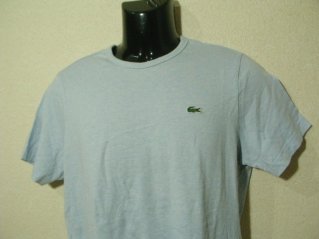 ssy5639 LACOSTE 半袖 Tシャツ サックスブルー ■ ミニワッペン ■ スリムフィット 無地 クルーネック Mサイズ ラコステ_画像4