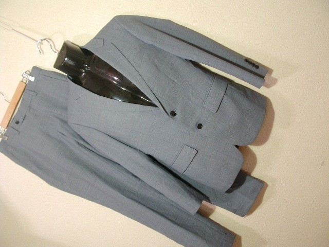 ssy4592 Unpressure シングルスーツ ブルーグレー 2つボタンジャケット ノータックパンツ 薄手 毛混素材 サイズ90Y4 W74-76cm_画像1