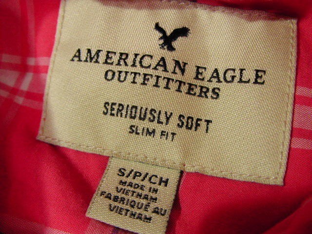 ssy4319 AMERICAN EAGLE OUTFITTERS 長袖 コットンシャツ ピンク系 ■ チェック柄 ■ スリムフィット ボタンダウン Sサイズ_画像8