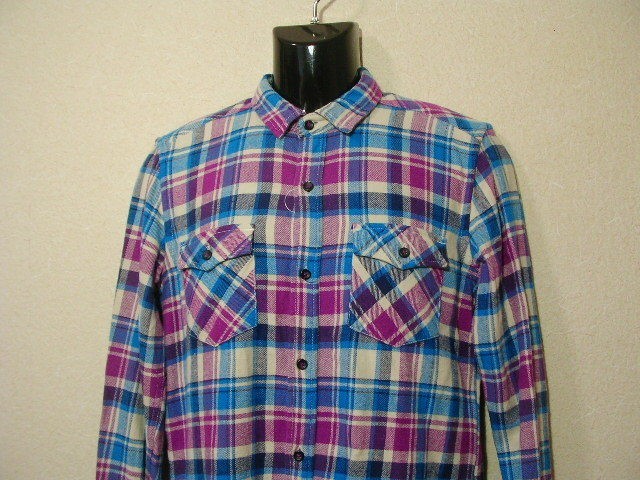 ssy4542 THE SHOP TK MIXPICE long sleeve work shirt multicolor # check pattern # button attaching . pocket cotton shirt M size 