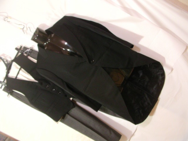 ssy3725 メンズ スリーピーススーツ ■ モーニングコート コールパンツ ベスト ■ ブラック フォーマル 正装 礼装 三つ揃い