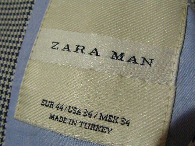ssy3917 ZARA MAN ザラ メンズ テーラードジャケット ブラック系 ■ 細かい千鳥格子 ■ ２つボタン サイドベンツ 綿100 サイズ34 Sくらい_画像8