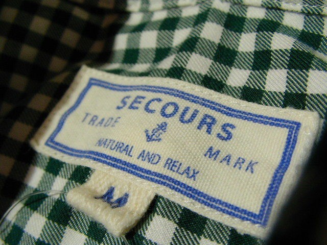 ssy3375 SECOURS メンズ 長袖 コットンシャツ グリーン×ホワイト ■ チェック柄 ■ ボタンダウン 胸ポケット 定番 カジュアル Mサイズ_画像8