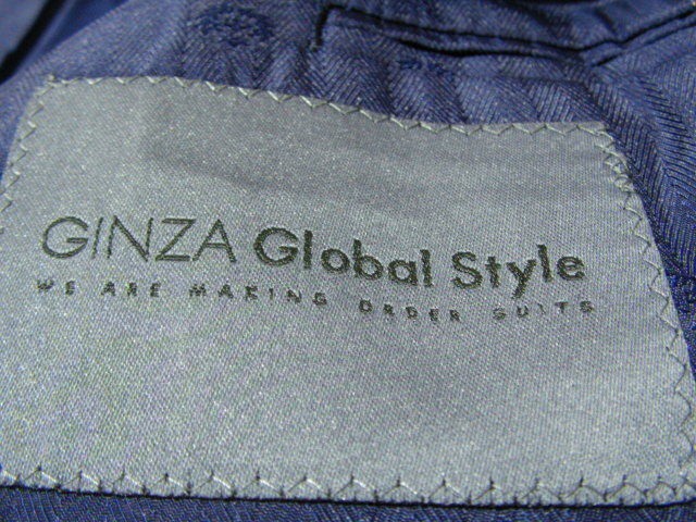 ssy2991 GINZA Global Style メンズ テーラードジャケット 濃紺 ■ ピンストライプ ■ ２つボタン センターベント 薄手 ウール混素材_画像8