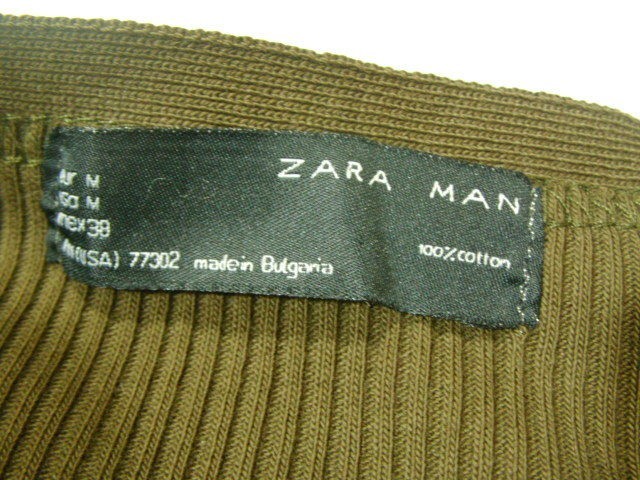 ssy5704 ZARA MAN 長袖 リブニット カーキグリーン ■ ヘンリーネック ■ スリム ストレッチ コットン100 Mサイズ ザラ_画像7