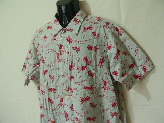 ssy6567 GREEN LABEL RELAXING United Arrows short sleeves cotton shirt light gray # goldfish print # total pattern XL size 