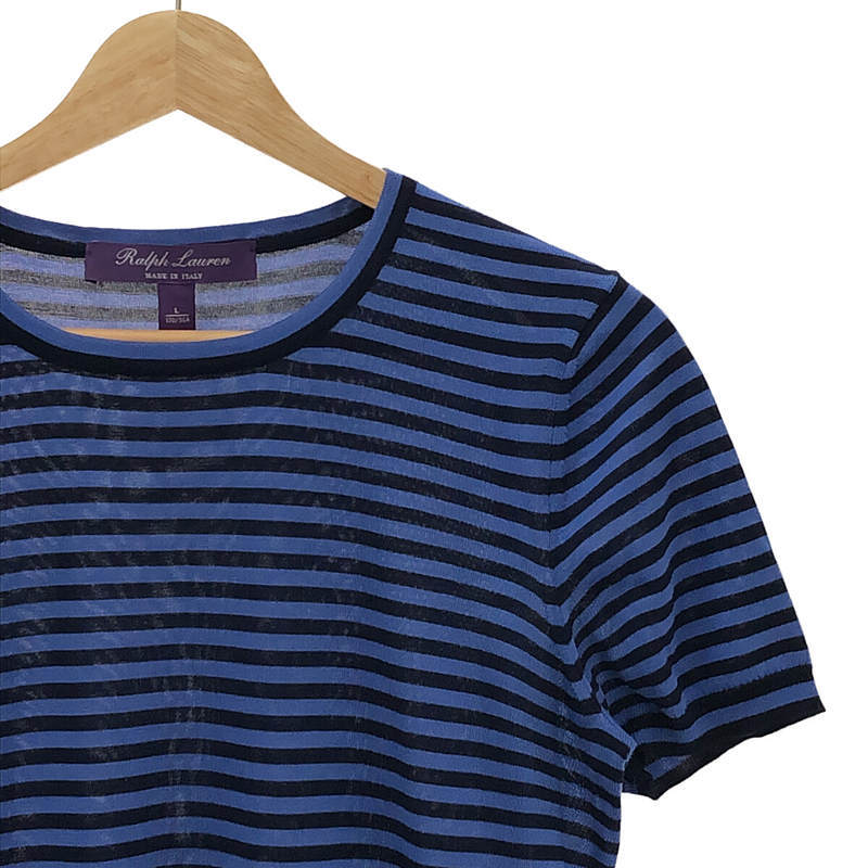 RALPH LAUREN / Ralph Lauren | Italy made border knitted T-shirt | L | blue | lady's 