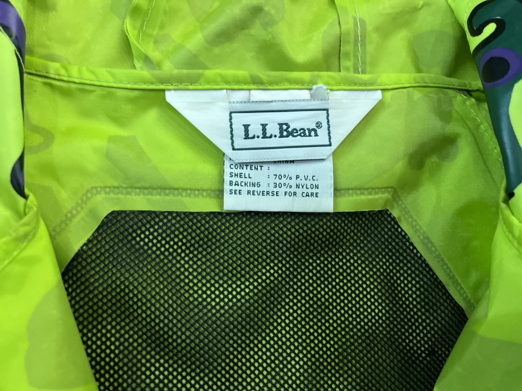 キッズ L.L.BEAN エルエルビーン レインコート カッパ グリーン パープル 総柄 XXS P.V.C NYLON ユニセックス USED_画像9