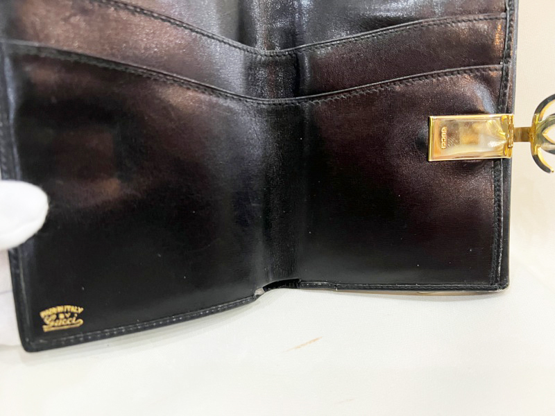 USED GUCCI/オールドグッチ GG金具付きシェリーライン2つ折り財布 ブラック 財布 ウォレット コインポケット/札ポケット _画像8