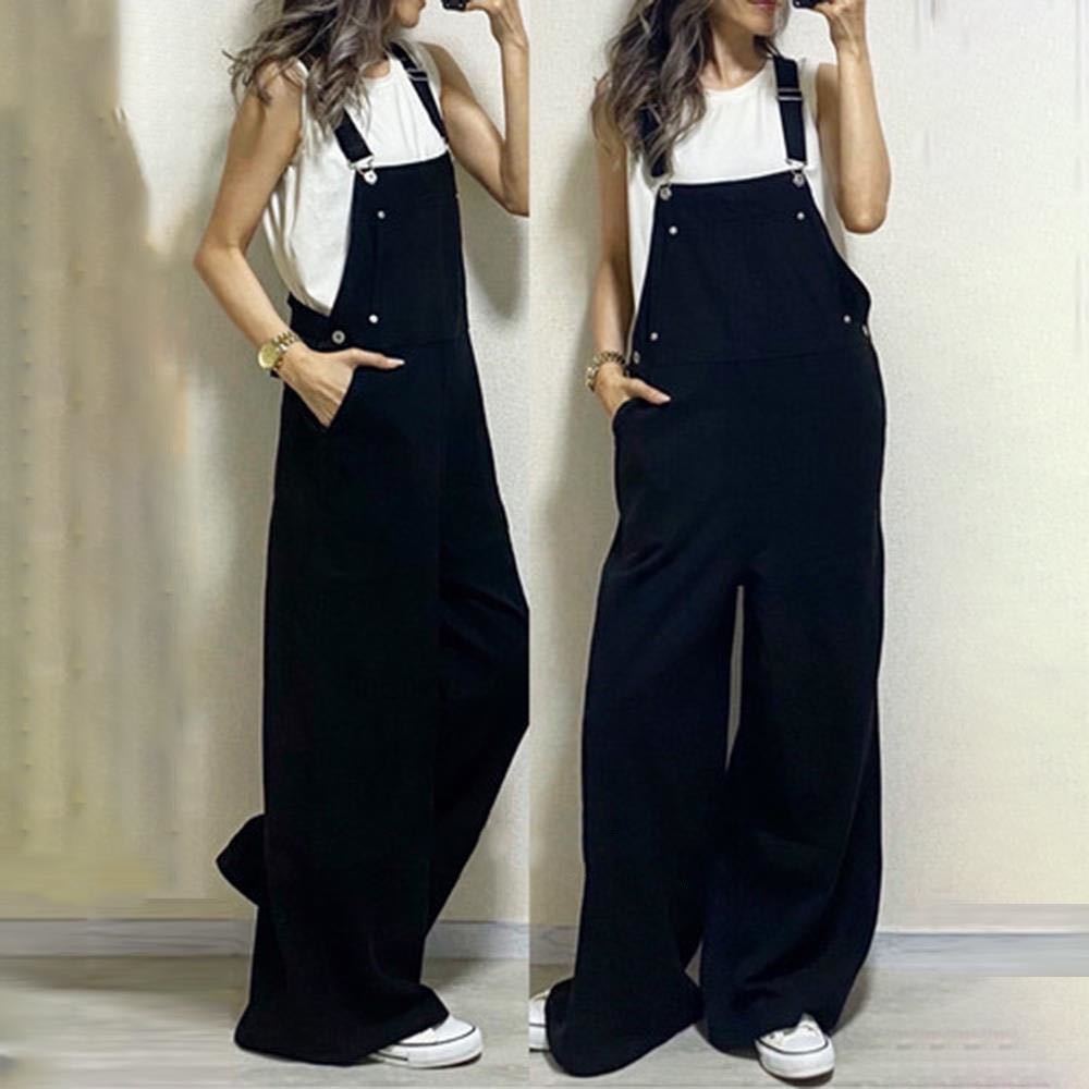 C01 free shipping overall overall black wide pants all-in-one 