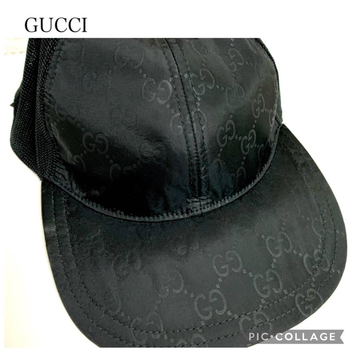 海外輸入】 ☆グッチ☆未使用☆ GUCCI 黒 ブラック GGパターンキャップ