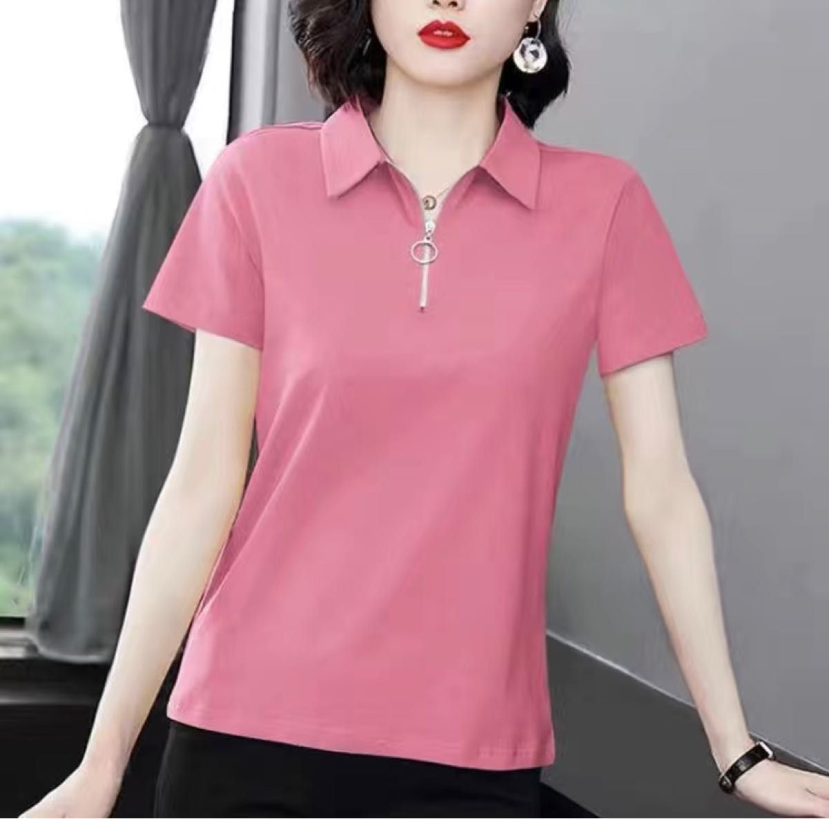 【未使用】トップス　ポロシャツ　襟付きシャツ　Tシャツ　シンプル　半袖　ピンク