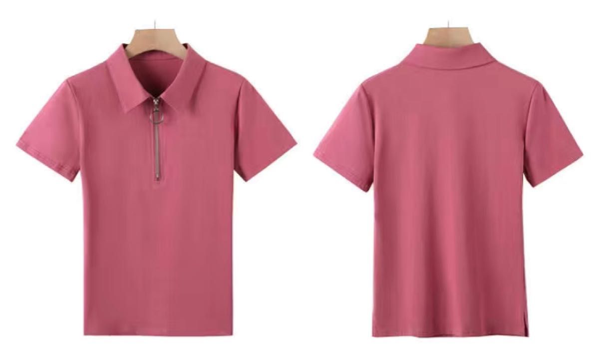 【未使用】トップス　ポロシャツ　襟付きシャツ　Tシャツ　シンプル　半袖　ピンク