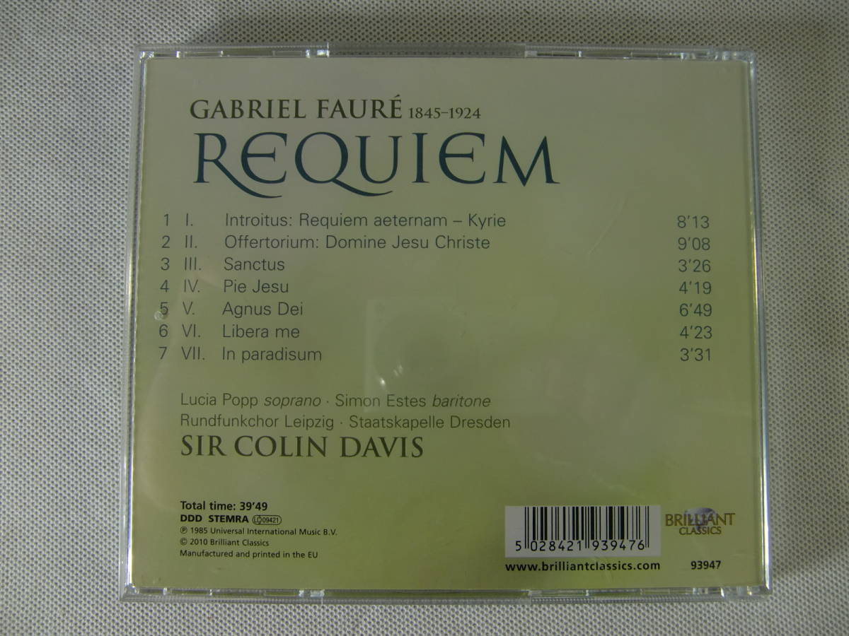 Faure フォーレ Requiem レクイエム　　　　　- Colin Davis コリン・デイビス - Staatskapelle Dresden シュターツカペレ・ドレスデン_画像2