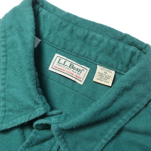 レアカラー! 90s USA製 L.L.Bean エルエルビーン ヴィンテージ シャモアクロス ボタンダウン 長袖シャツ グリーン 緑 メンズ 古着_画像6