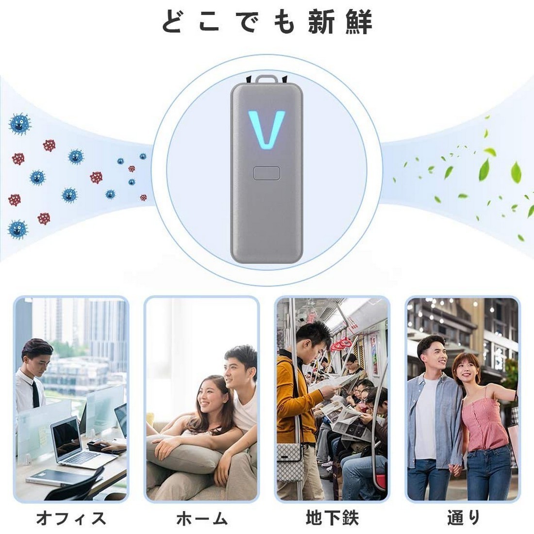 新品◇ 空間除菌機 V型空気清浄機 ポータブル空気浄化機 首掛けタイプ ミニ小型 マイナスイオン PM2.5 除菌 脱臭 花粉症対策 USB充電 シル_画像6