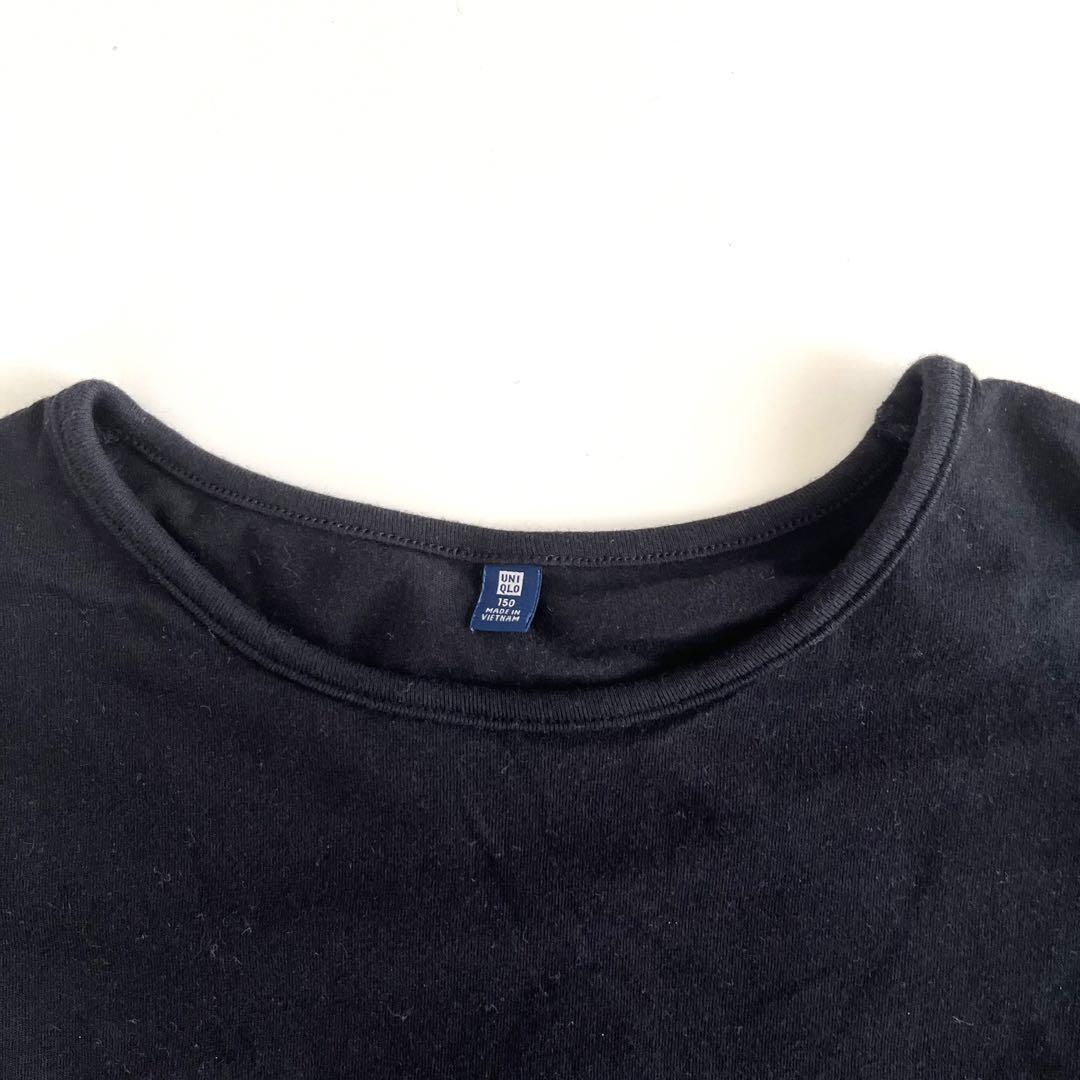 UNIQLO レースフリルクルーネック ブラック 半袖 Tシャツ 140cm