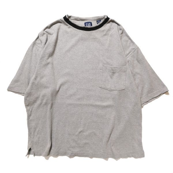 90's ギャップ GAP ヘビーウェイトコットン ポケットTシャツ (XL) 霜降り灰×黒 ポケＴ 無地 ソリッドカラー 90年代 旧タグ オールド Y2K