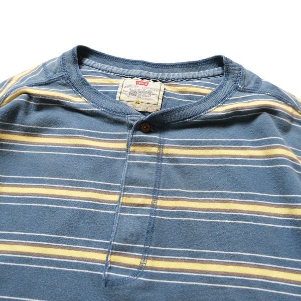 90's リーバイス ボーダー ヘンリーネック コットン Tシャツ 半袖 (XL) 紺灰系 90年代 旧タグ オールド Levi's Y2K 1997年製_画像6