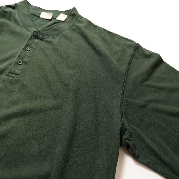 90's LLビーン ヘンリーネック ロングスリーブ コットン Tシャツ 長袖 (XL) 緑 無地 ロンT 90年代 旧タグ オールド LLBEAN アウトドア_画像3