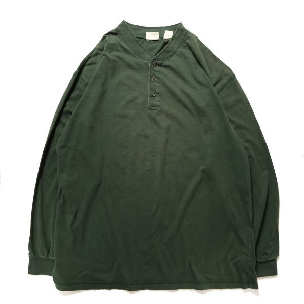 90's LLビーン ヘンリーネック ロングスリーブ コットン Tシャツ 長袖 (XL) 緑 無地 ロンT 90年代 旧タグ オールド LLBEAN アウトドア_画像1